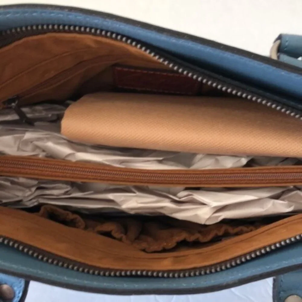 PATRICIA NASH LEATHER CALVI TOOLED FLORAL SATCHEL CROSSBODY SAFFLOWER BLUE